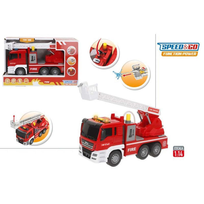Camião dos Bombeiros com Bomba de Água, Sistema de Fricção, Luz e Som 1:14