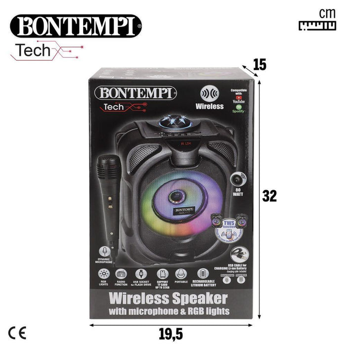 Karaoke Wireless com Microfone e Luz 80W