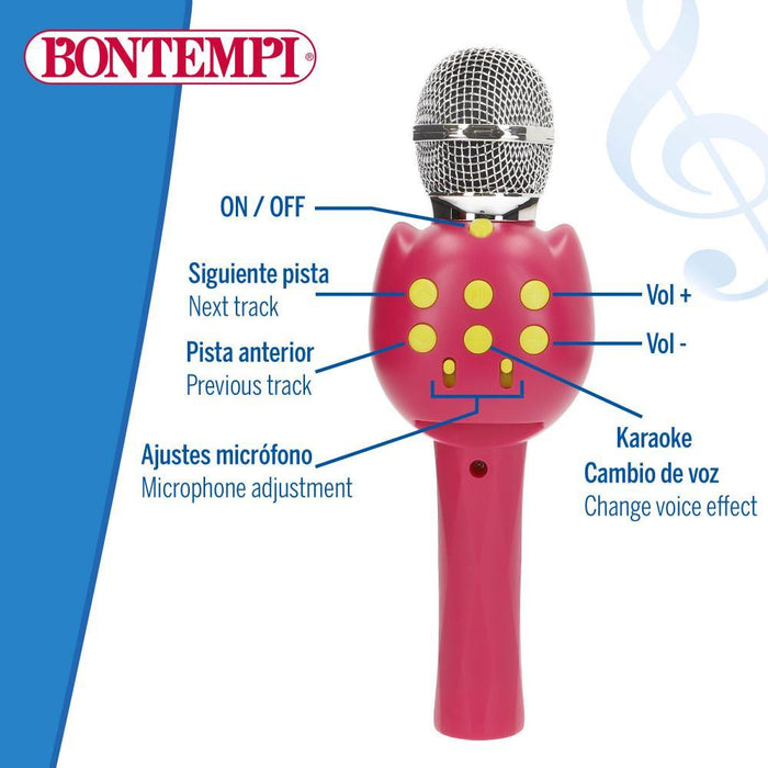 Microfone Karaoke Bontempi com Wireless Rosa
