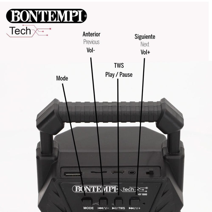 Mini altavoz de karaoke Bontempi con conexión inalámbrica, micrófono y luz.