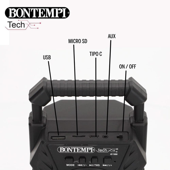 Mini altavoz de karaoke Bontempi con conexión inalámbrica, micrófono y luz.