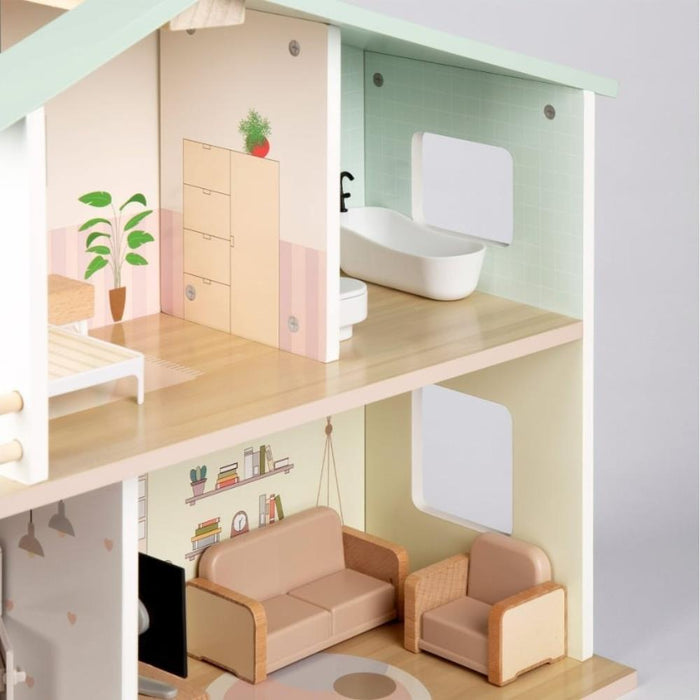 Casa de Bonecas Woomax Pastel com Acessórios em Madeira 52cm