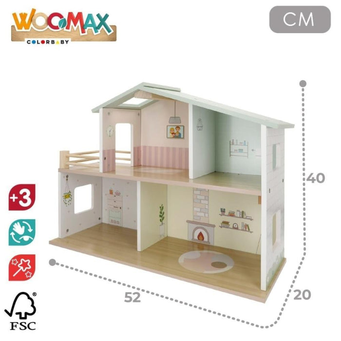 Casa de Bonecas Woomax Pastel com Acessórios em Madeira 52cm