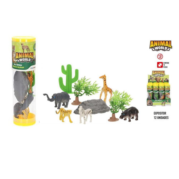 6 Animais da Selva Animal World com Tubo
