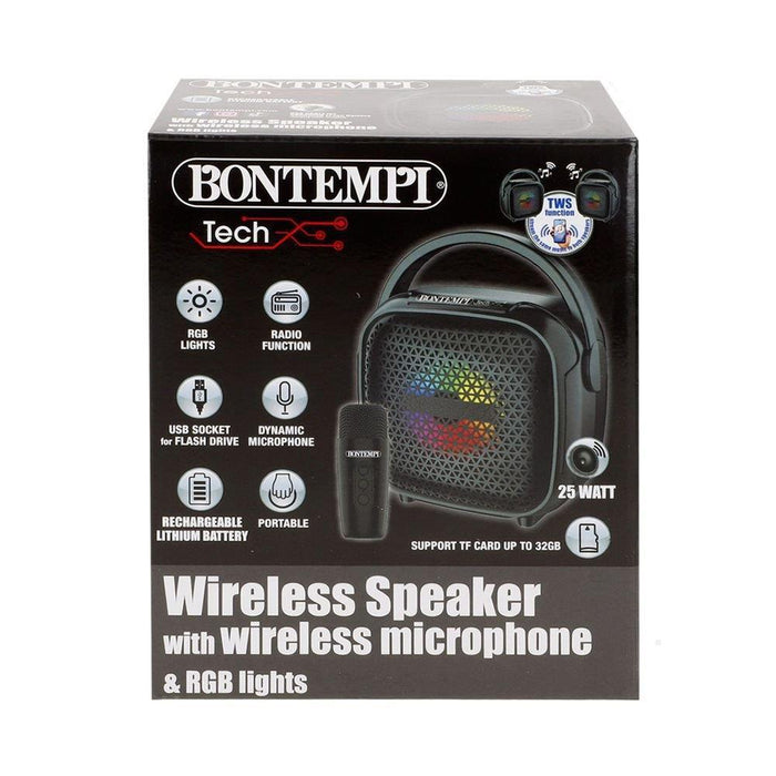 Mini Coluna de Karaoke Bontempi Wireless com Microfone e Luz 25W