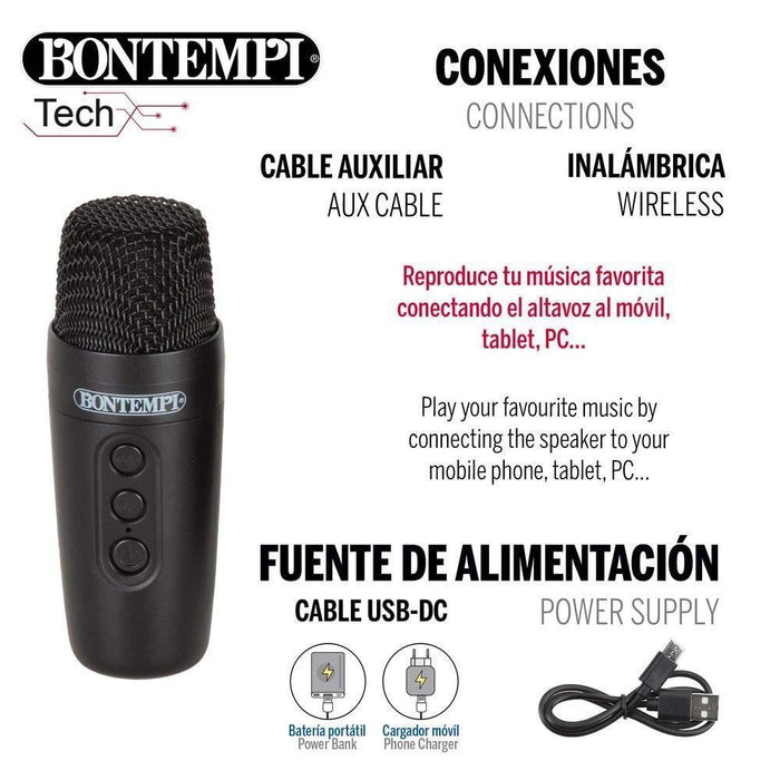 Mini Coluna de Karaoke Bontempi Wireless com Microfone e Luz 25W