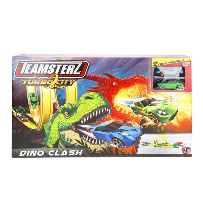Pista Dupla de Veículos Teamsterz Turbo City Dino Clash