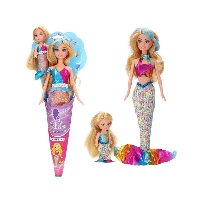 Boneca Sereia Isabella com Cone 30 cm e Mini Boneca