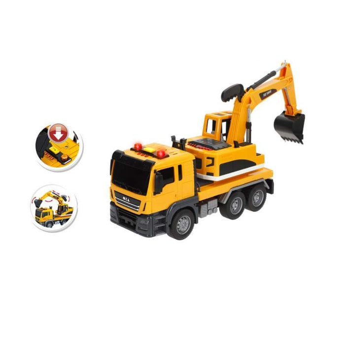 Camião com Escavadora Speed & Go com Sistema de Fricção, Luz e Som 1:14