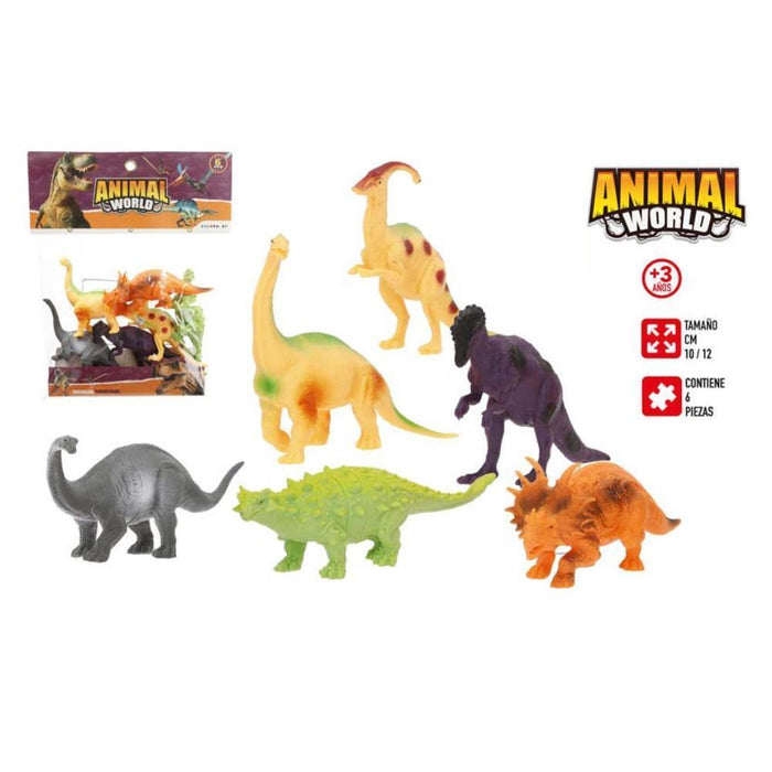 Conjunto de 6 Dinossauros Colorbaby Animal World 10/12 cm