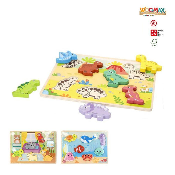 Puzzle de Encaixe em Madeira com 7 Animais Woomax