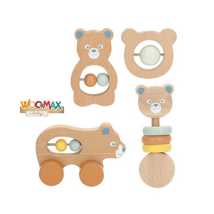 Conjunto de 4 Rocas Urso em Madeira Woomax Baby