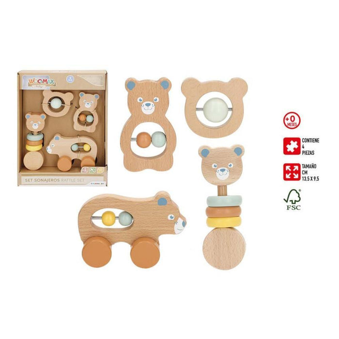 Conjunto de 4 Rocas Urso em Madeira Woomax Baby