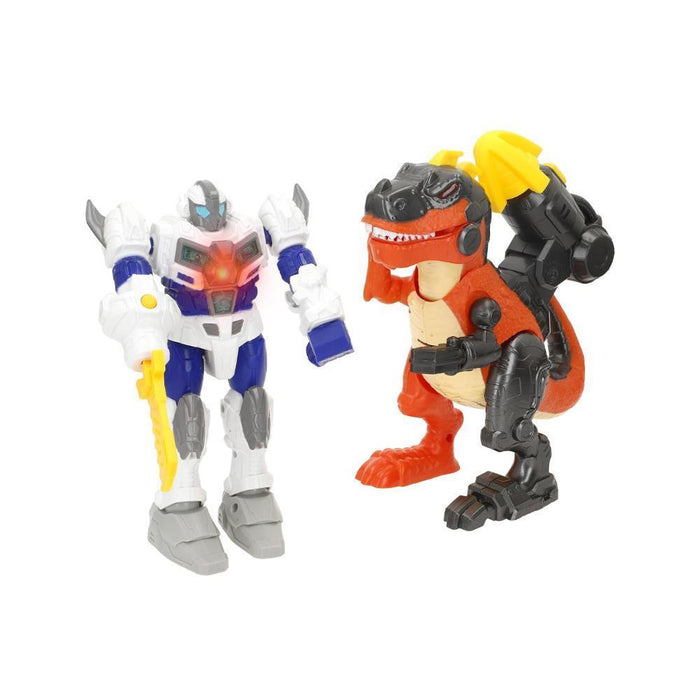 Robot vs Dinossauro Warrior Tech com Luz e Som 20 cm