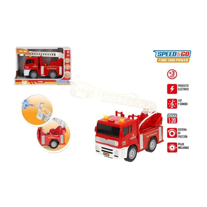 Camião dos Bombeiros Speed & Go com Sistema de Fricção, Água, Luz e Som 1:20