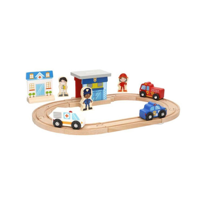 Pista Veículos de Emergência Woomax em Madeira 21 Peças