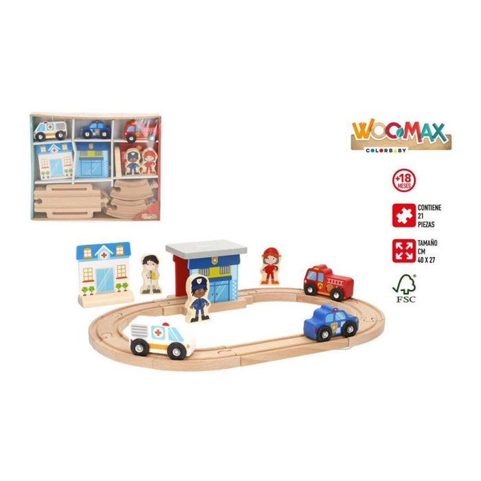 Pista Veículos de Emergência Woomax em Madeira 21 Peças