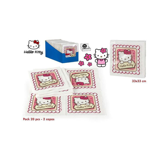 20 Guardanapos de Festa Hello Kitty 33 x 33 cm