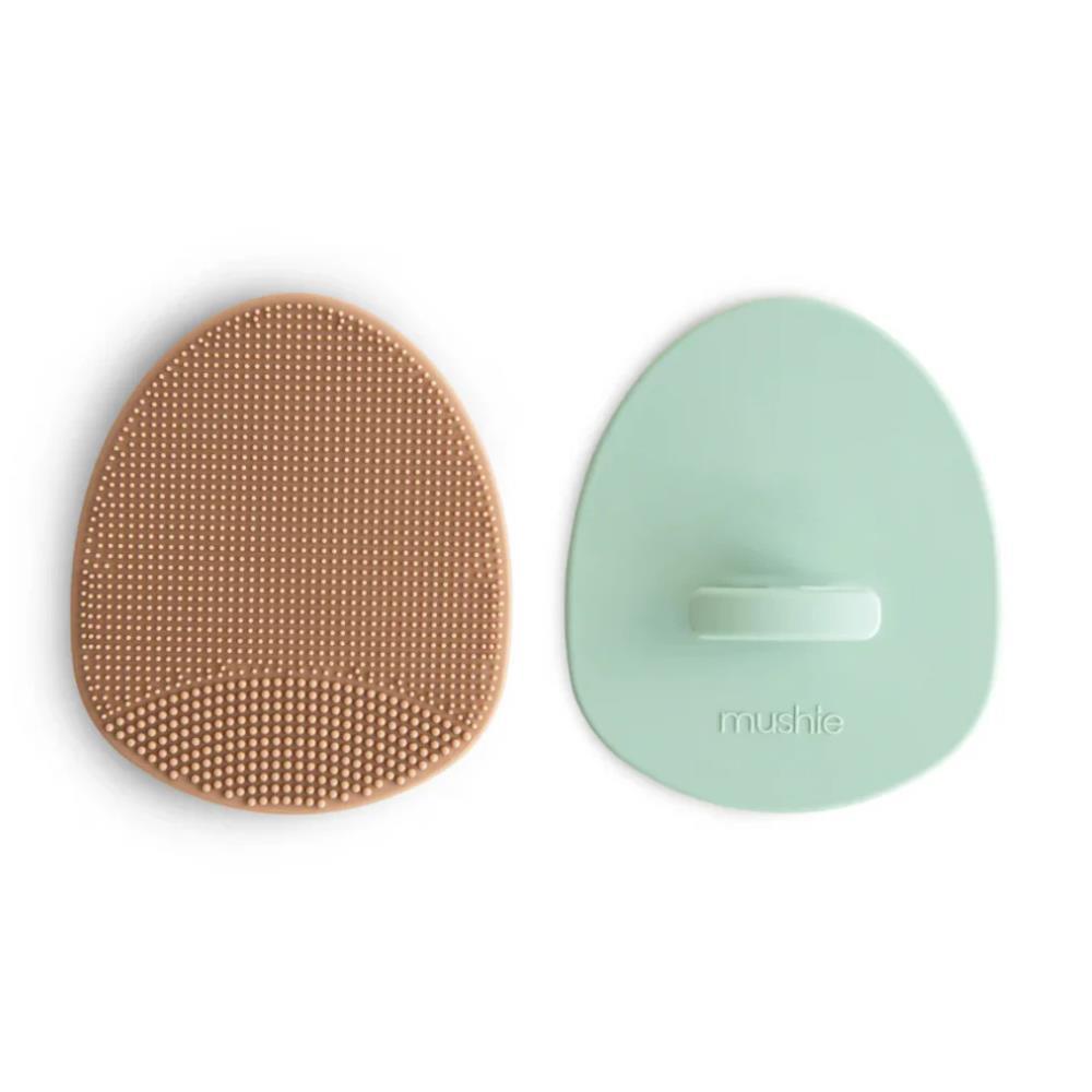 2 Mushie Cradle Cap Brushes Natural/Cambridge Blue