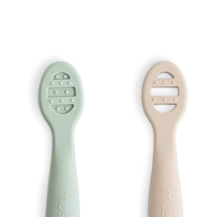 2 Colheres de Aprendizagem em Silicone Mushie Shift Sand/Cambridge Blue
