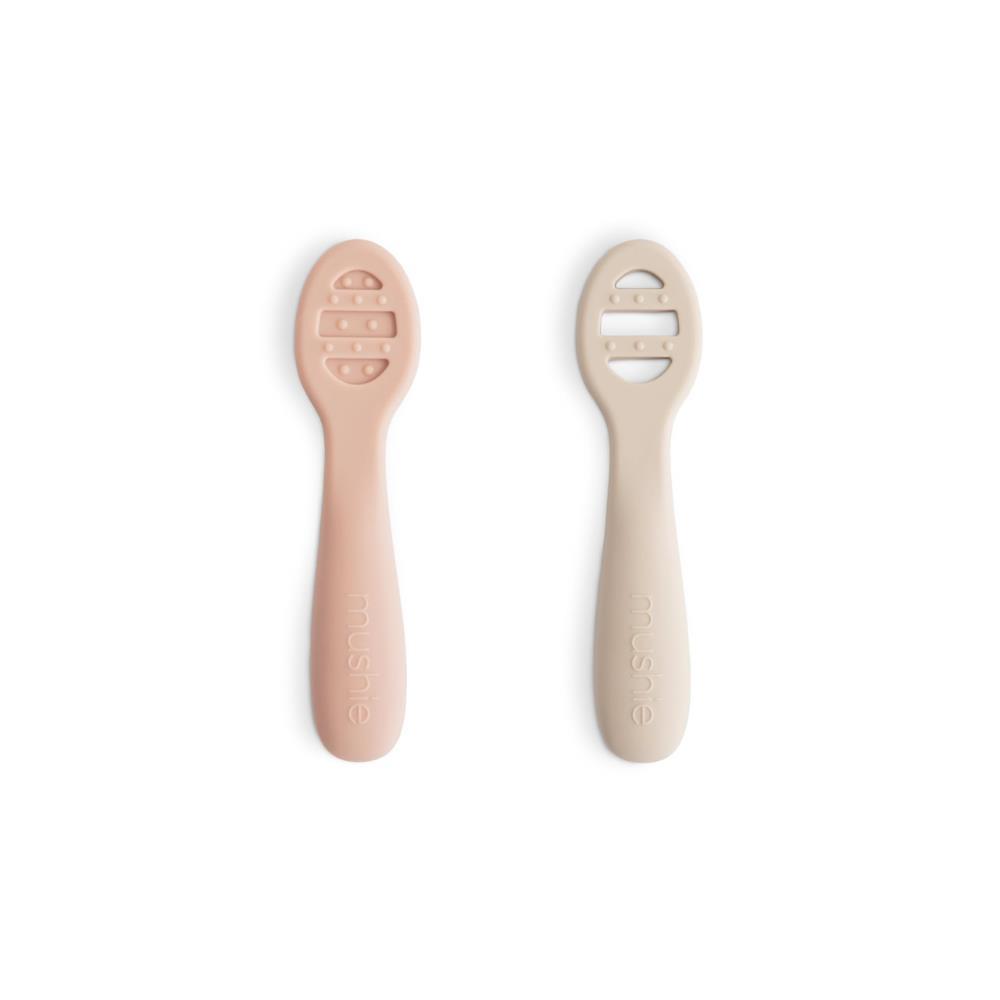 2 Mushie Silicone Training Spoons Shift Sand/Blush
