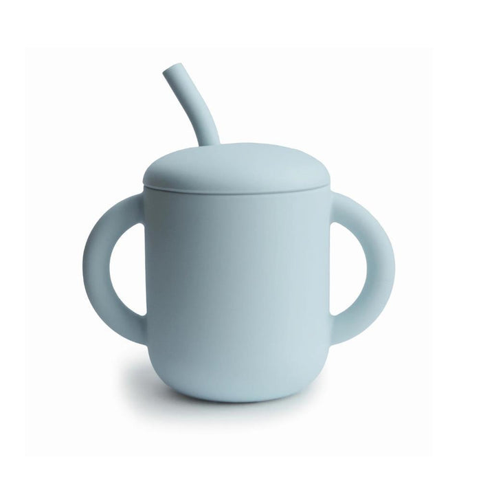 Copo com Palhinha e Asas em Silicone Mushie Powder Blue