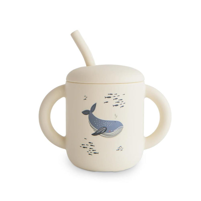 Copo com Palhinha e Asas em Silicone Mushie Whales