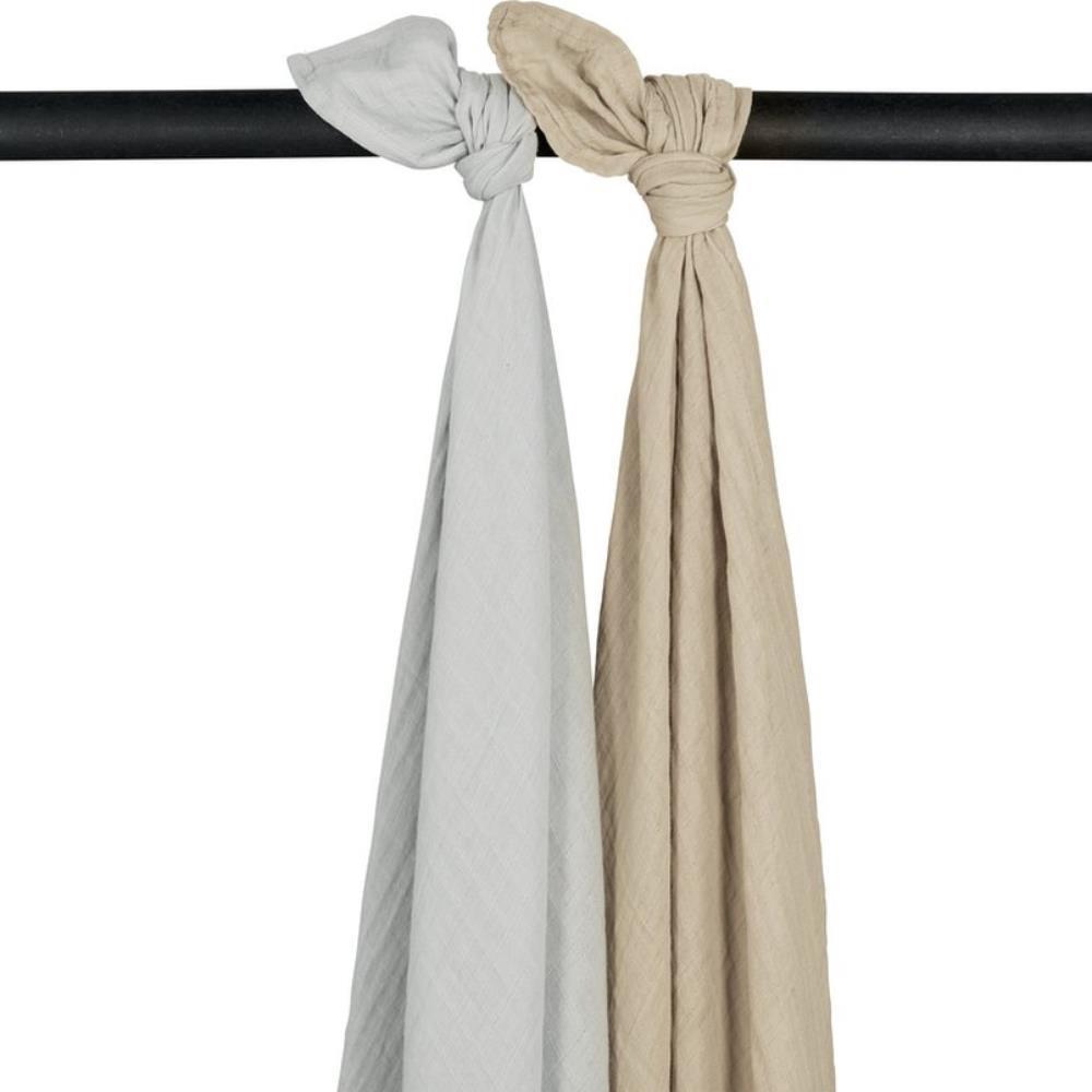 2 bolsas de muselina de algodón Meyco, gris/arena, 120x120cm