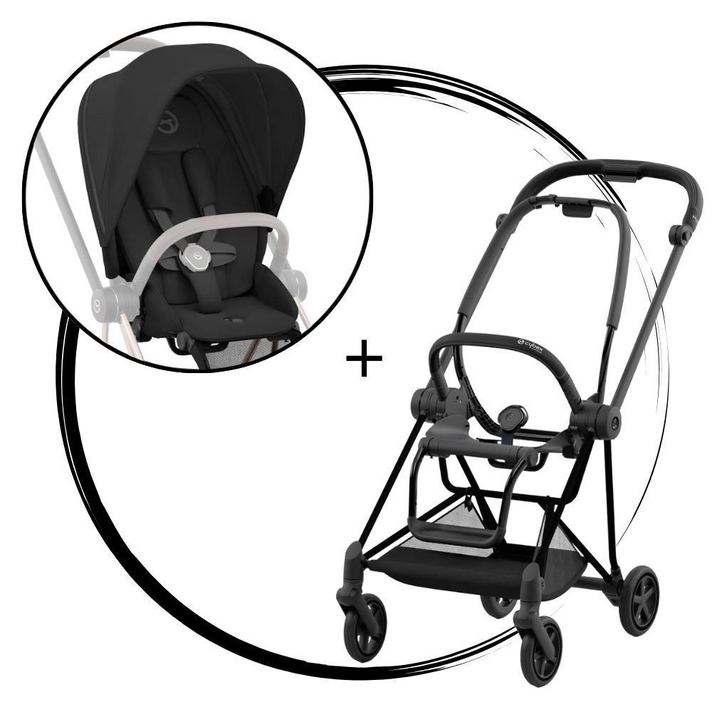 Carrinho Cybex Platinum Mios Matt Black + Pack de Tecidos Sepia Black