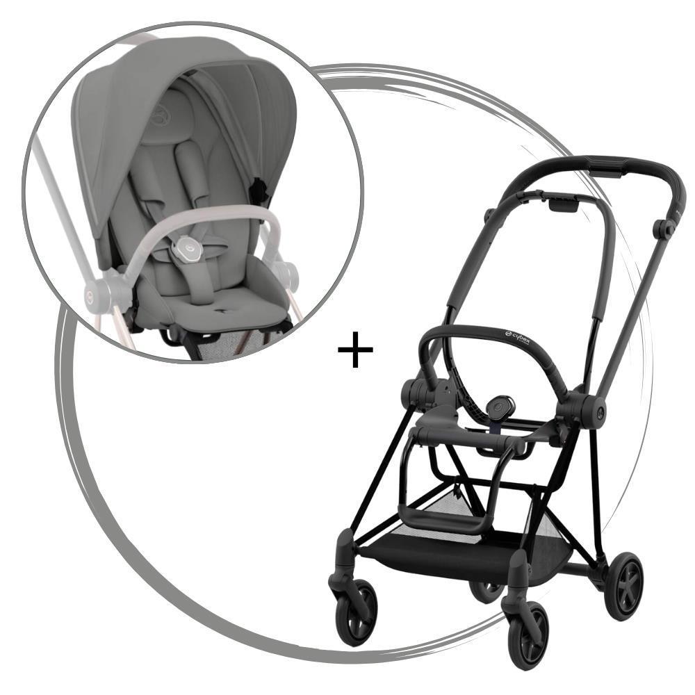 Pack Silla de Paseo Cybex Platinum Mios Negro Mate + Tela Gris Mirage