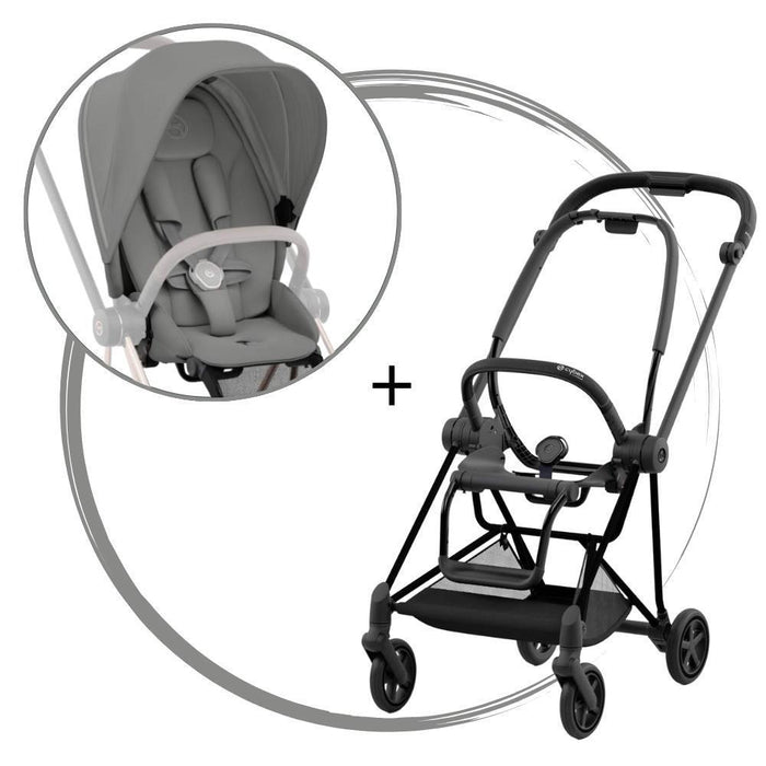 Carrinho Cybex Platinum Mios Matt Black + Pack de Tecidos Mirage Grey | Passeio