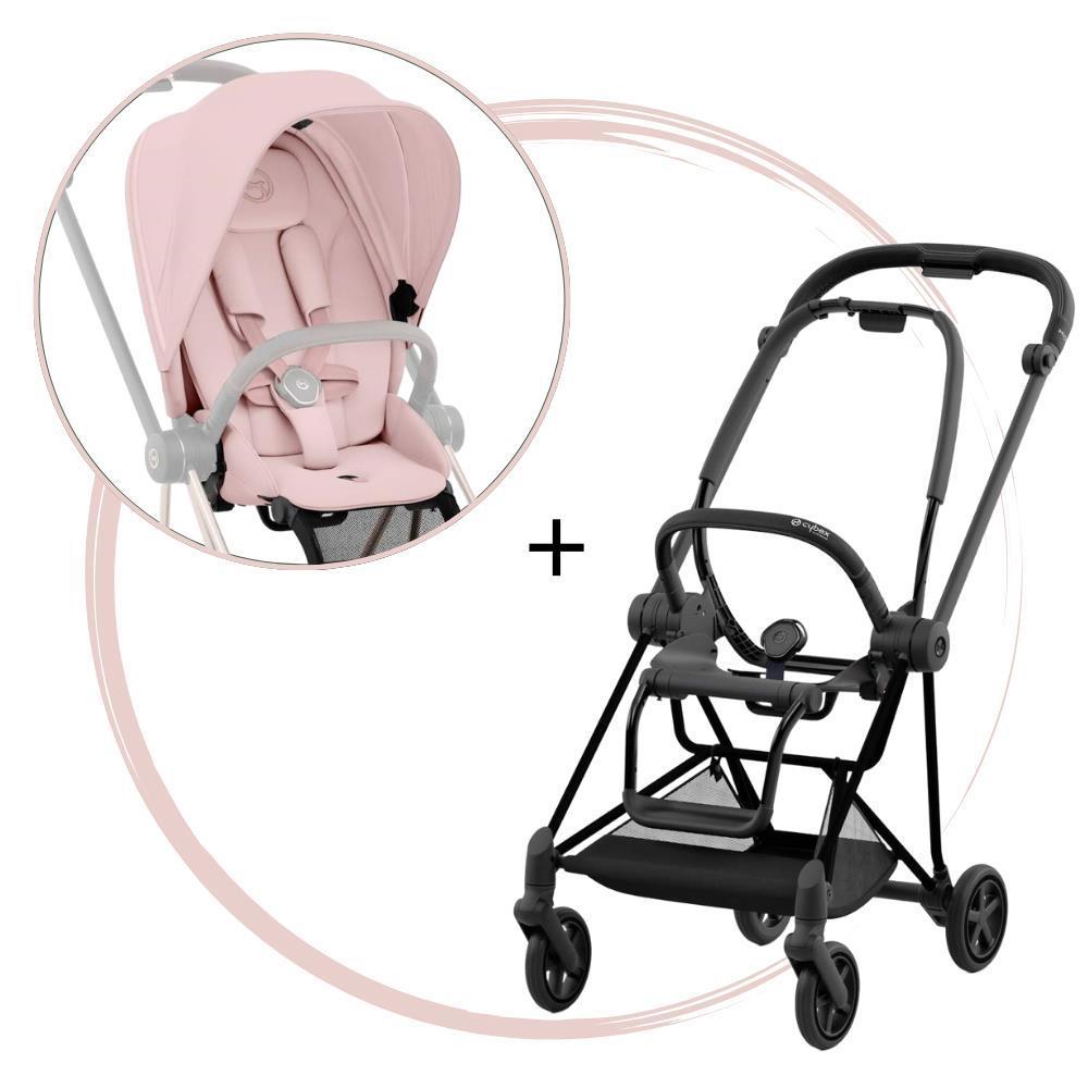 Cybex Platinum Mios Matt Black Stroller + Peach Pink Fabric Pack