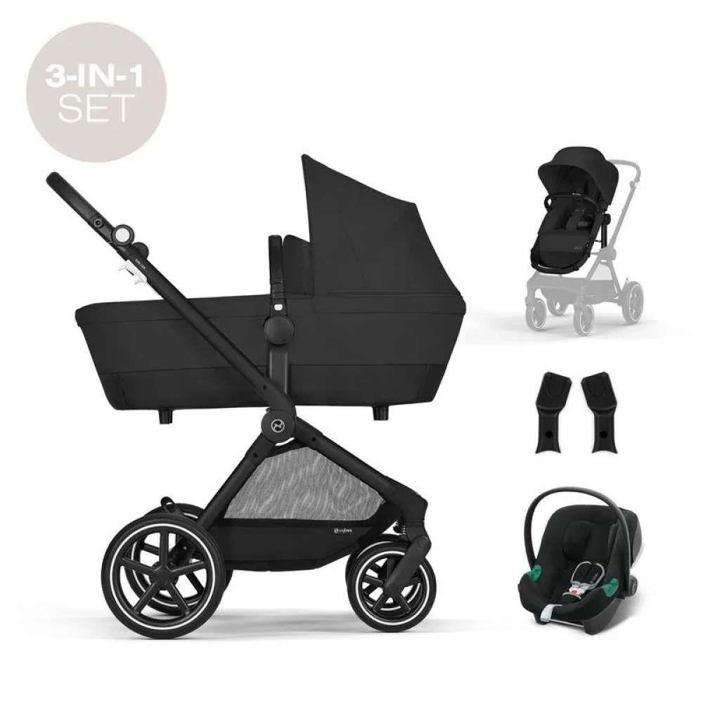 cybex 3 en 1 Eos Lux 3 in 1 Moon Black Pack with AtonB2 Car Seat | Stroller