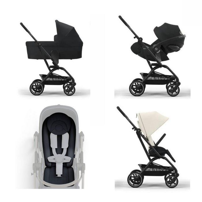 Cybex Eezy S Twist +2 BLK Canvas White Stroller - Black Frame