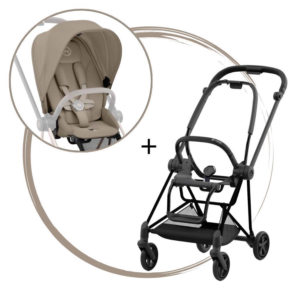Cybex Platinum Mios Matt Black Stroller + Cozy Beige Fabric Pack