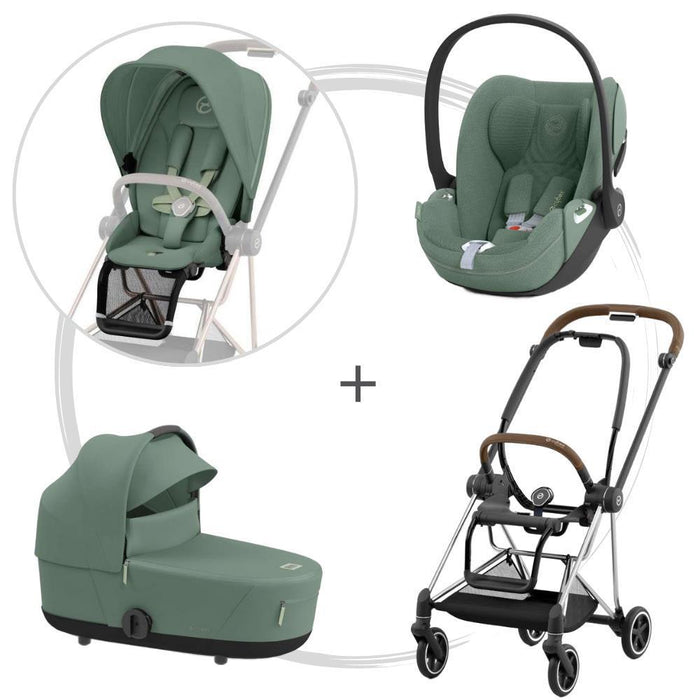 Pack Cybex Platinum Mios com Chassis e Assento Chrome Brown+ Pack de Tecidos + Alcofa Mios Lux + Cloud T Plus Leaf Green