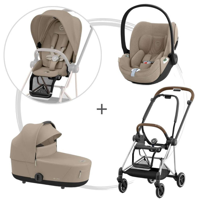 Pack Cybex Platinum Mios com Chassis e Assento Chrome Brown+ Pack de Tecidos + Alcofa Mios Lux + Cloud T Plus Cozy Beige