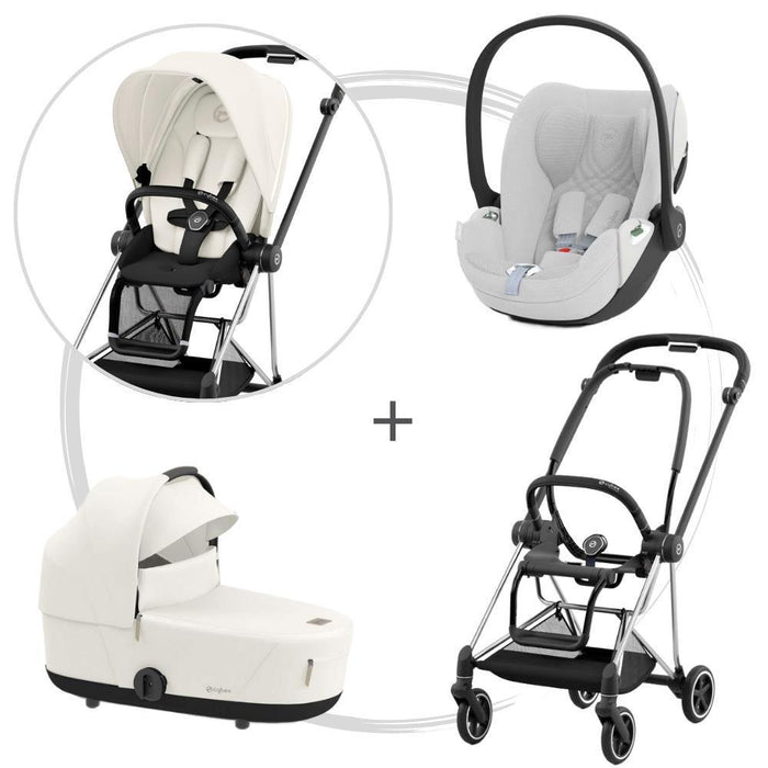 Pack Cybex Platinum Mios com Chassis e Assento Chrome Black+ Pack de Tecidos + Alcofa Mios Lux + Cloud T Plus White