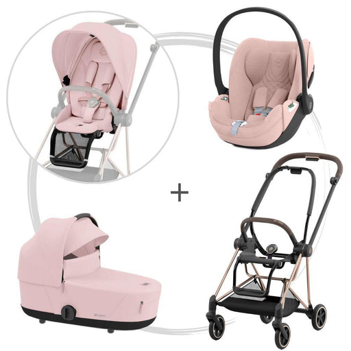 cybex mios pink Cybex Platinum Mios Pack with Rosegold Frame and Seat + Fabric Pack + Mios Lux Carrycot + Cloud T Plus Peach Pink | Stroller