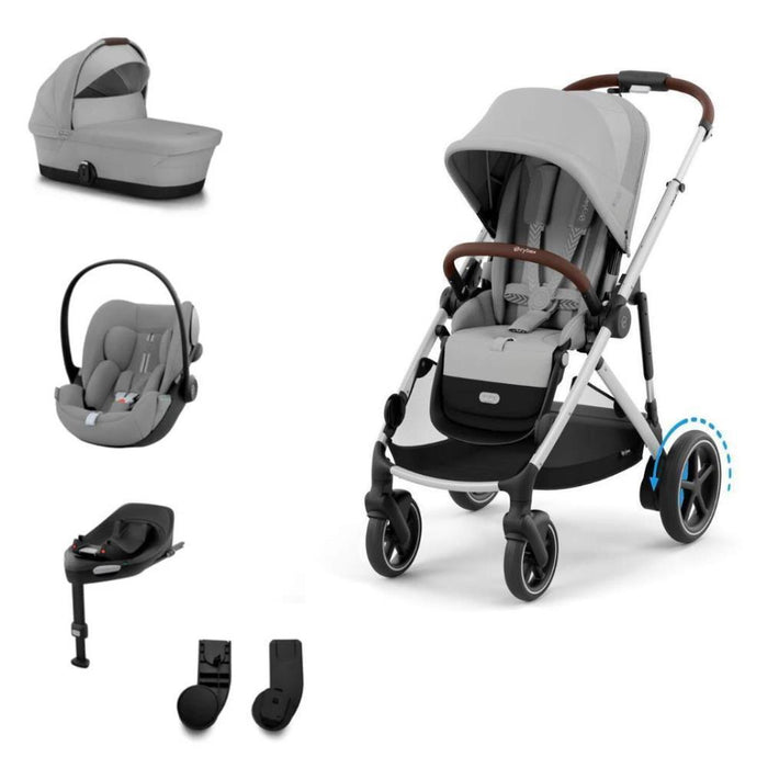 Pack Cybex Carrinho e-Gazelle S SLV + Alcofa Gazelle S + Cloud G Plus Stone Grey + Base G