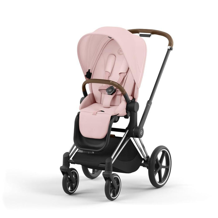 Carrinho Cybex Platinum Priam Chrome Brown + Pack de Tecidos Peach Pink