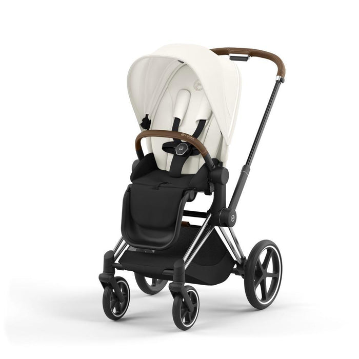 Carrinho Cybex Platinum Priam Chrome Brown + Pack de Tecidos Off White