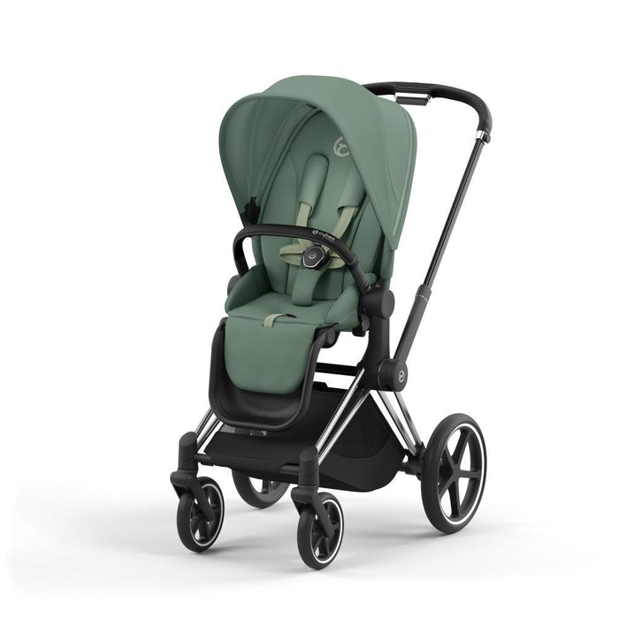 Carrinho Cybex Platinum Priam Chrome Black + Pack de Tecidos Leaf Green