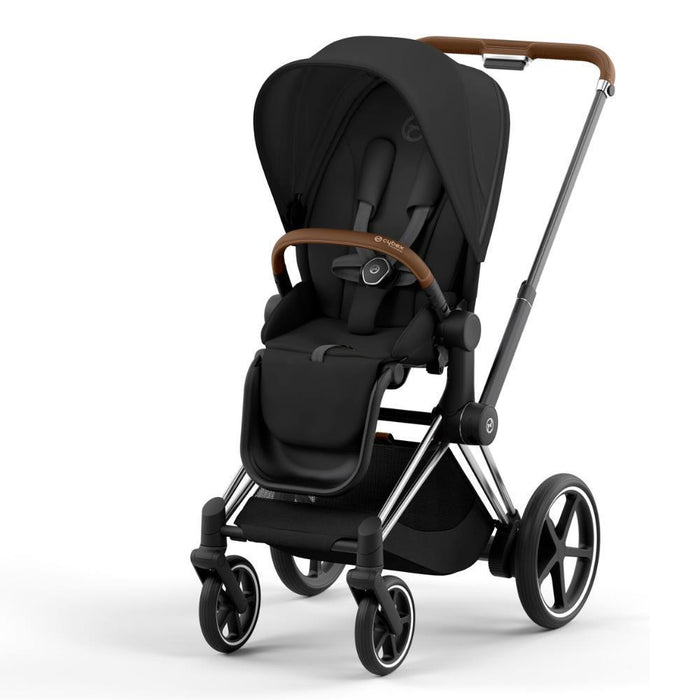 Carrinho Cybex Platinum e-Priam Chrome Brown + Pack Tecidos Sepia Black