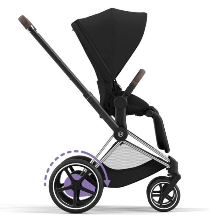Carrinho Cybex Platinum e-Priam Chrome Brown + Pack Tecidos Sepia Black
