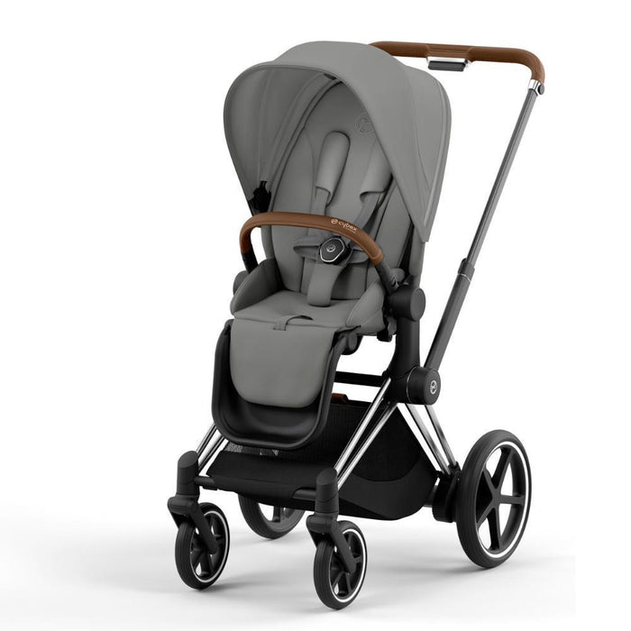 Carrinho Cybex Platinum e-Priam Chrome Brown + Pack Tecidos Mirage Grey
