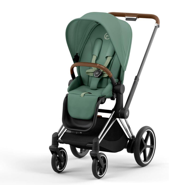 Carrinho Cybex Platinum e-Priam Chrome Brown + Pack Tecidos Leaf Green