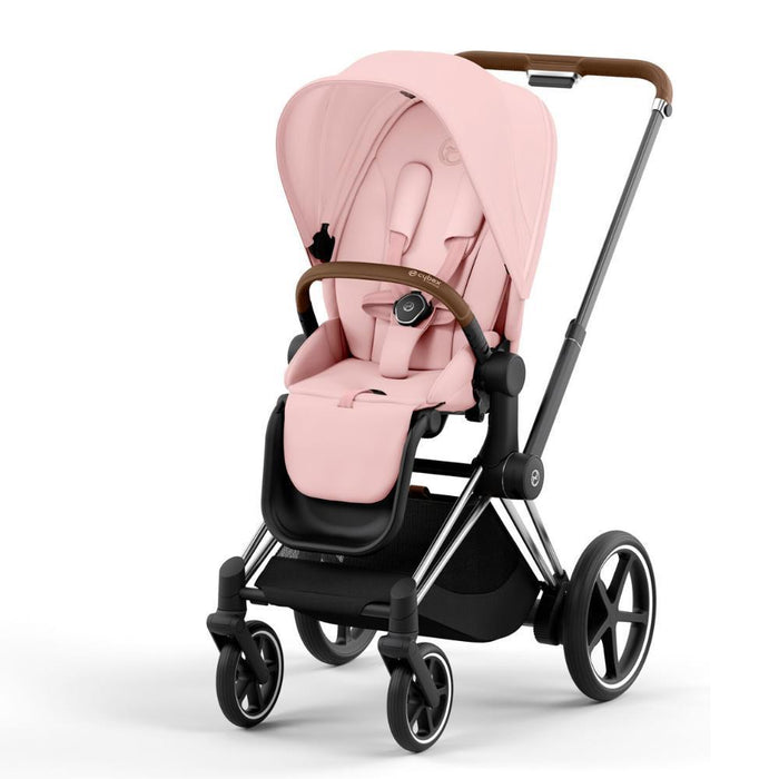 Carrinho Cybex Platinum e-Priam Chrome Brown + Pack Tecidos Peach Pink