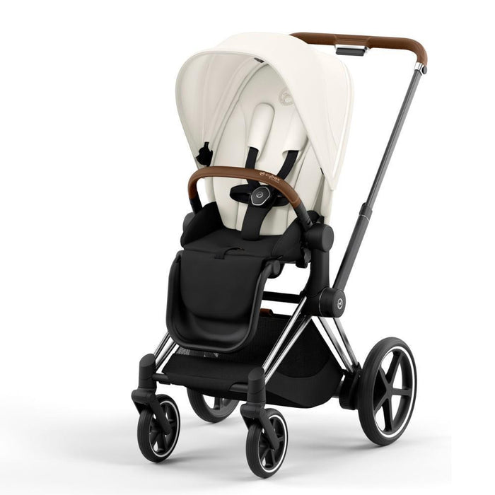 Carrinho Cybex Platinum e-Priam Chrome Brown + Pack Tecidos Off White