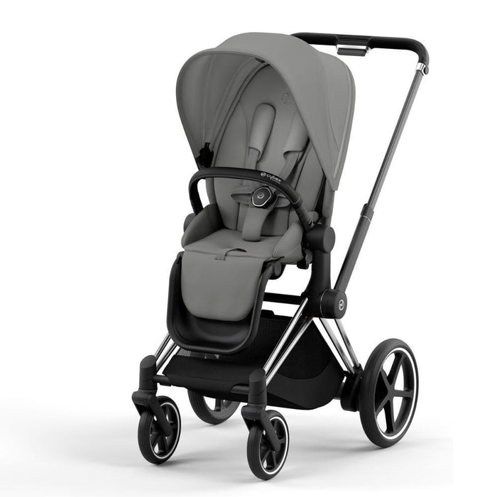 Carrinho Cybex Platinum e-Priam Chrome Black + Pack Tecidos Mirage Grey
